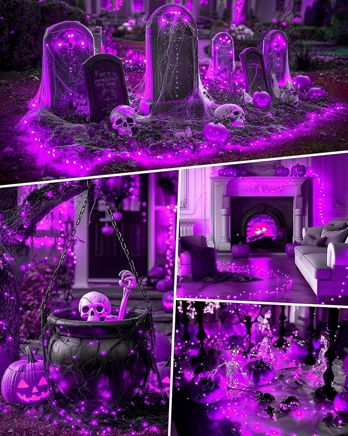 Minetom Halloween Fairy Lights - 5 Pack 7 FT 20 LED Battery Operated With Timer, Black Wire Indoor String Lights for Bedroom, Home, Party Decoration, Purple