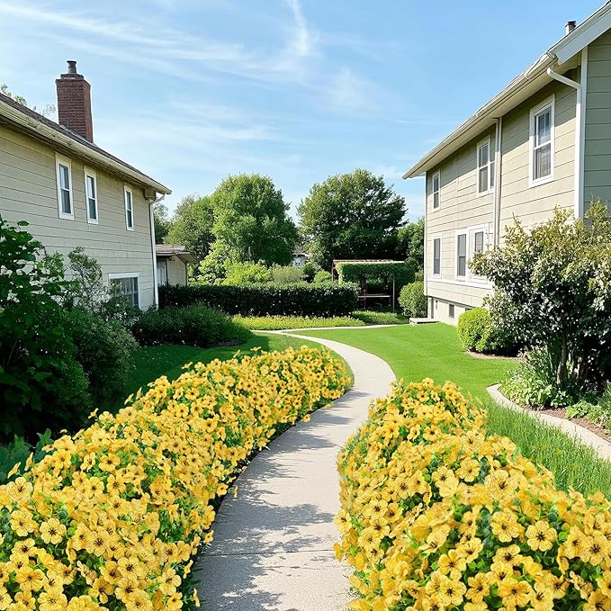 Ouddy Decor 24 Bundles Artificial Flowers for Outdoors Fake Silk Flowers UV Resistant Faux Plastic Plants for Spring Summer Garden Porch Window Box Table Vase Home Indoor Outdoor Decoration, Yellow