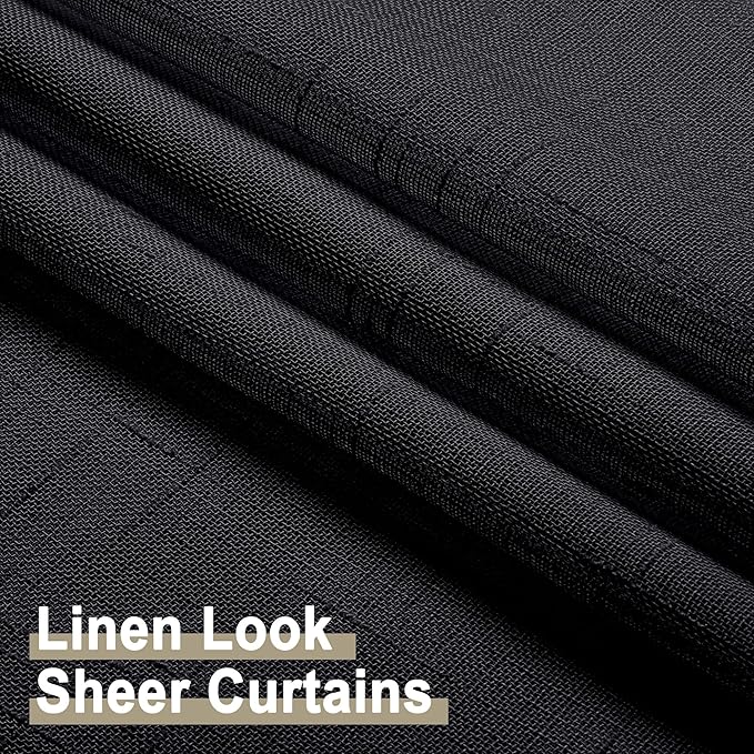 Aiyufeng Black Sheer Curtains 45 Inch Length 2 Panels, Short Linen Curtains for Kitchen, Small Window Curtains Window Treatment Privacy with Light Filtering for Cafe/Bathroom, Each 30Wx45L Inch, Black