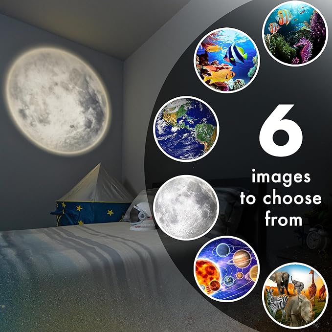 Projectables Six Image LED Plug-In Night Light, Light Sensing, Auto On/Off, Projects Solar System, Earth, Moon, Safari, Aquarium, and Coral Reef on Ceiling, Wall, or Floor 13347