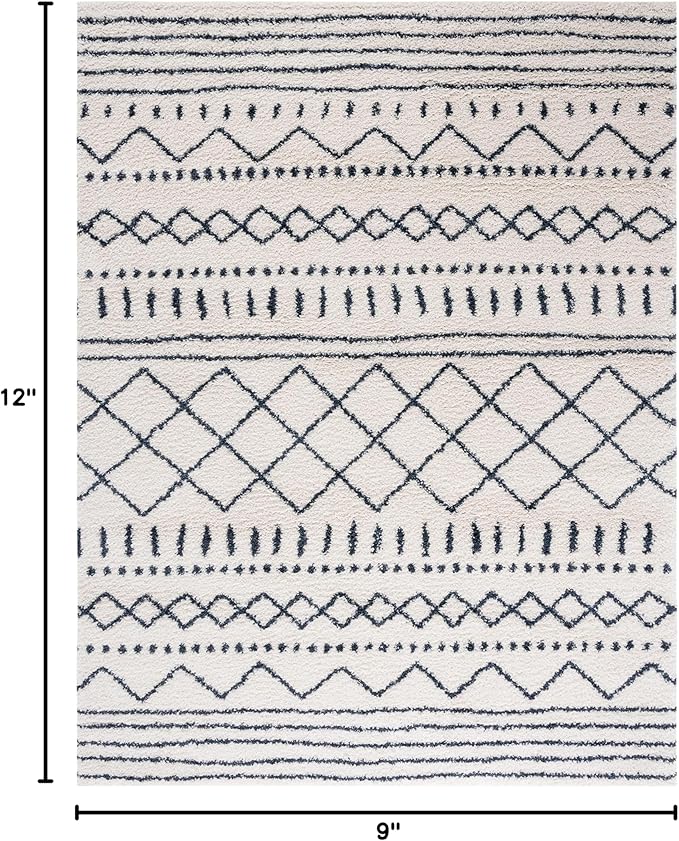 SAFAVIEH Arizona Shag Collection Area Rug - 9' x 12', Ivory & Slate, Moroccan Design, Non-Shedding & Easy Care, 1.6-inch Thick Ideal for High Traffic Areas in Living Room, Bedroom (ASG741M)