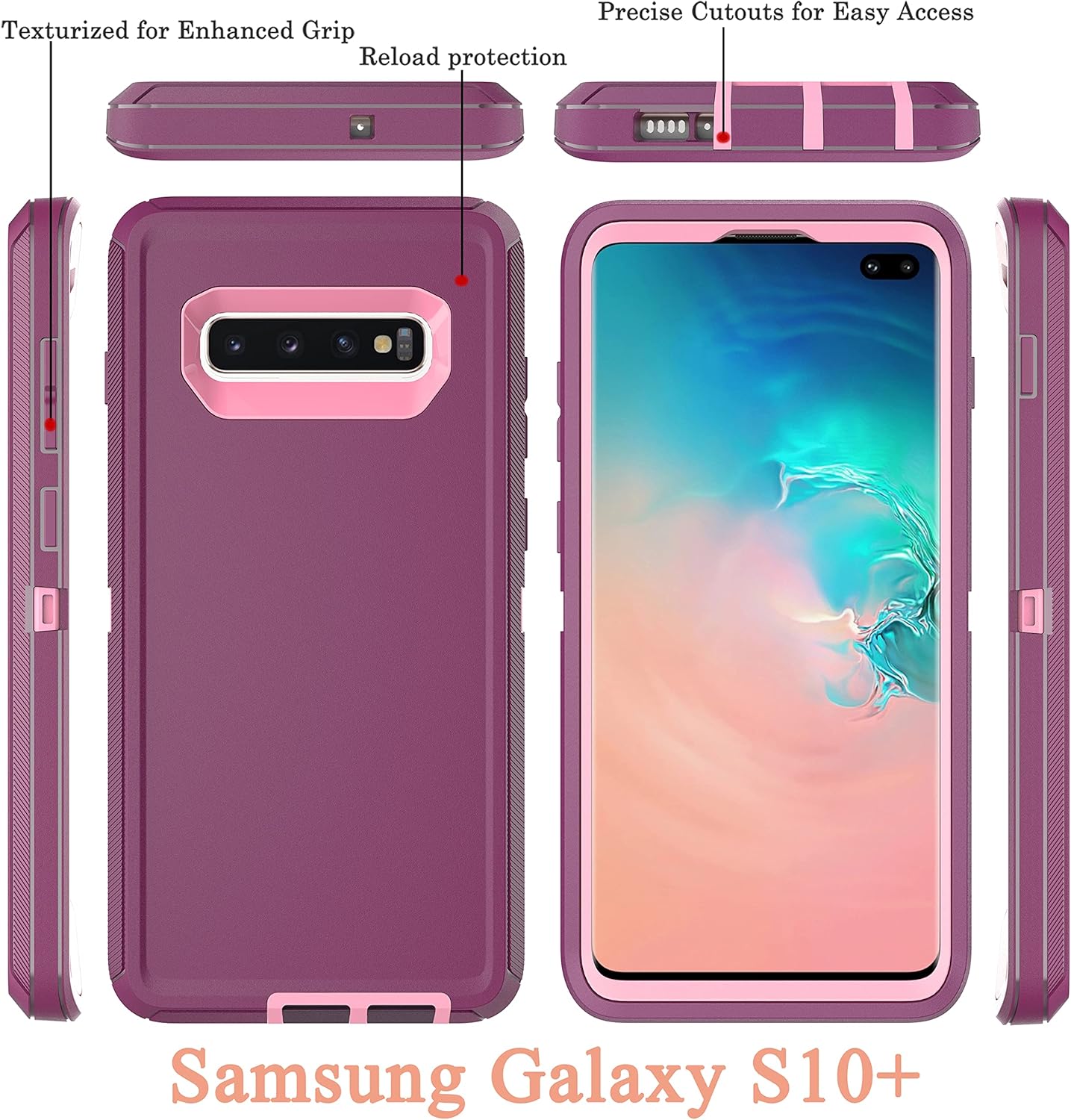 S10 Plus Case with Self Healing TPU Film [2 Pack] and Camera Lens Screen Protective Film [2 Pack], YmhxcY Heavy