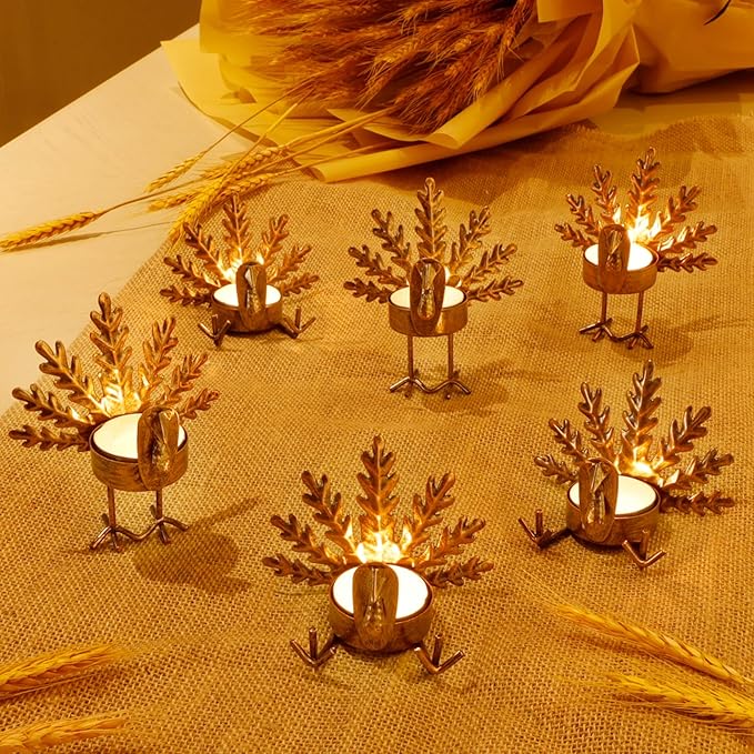 SAND MINE Metal Turkey Tea Light Candle Holders, Thanksgiving Candle Holder, Turkey Candle Holder, Metal Candle Holder, Thanksgiving Home Table Decoration (6)