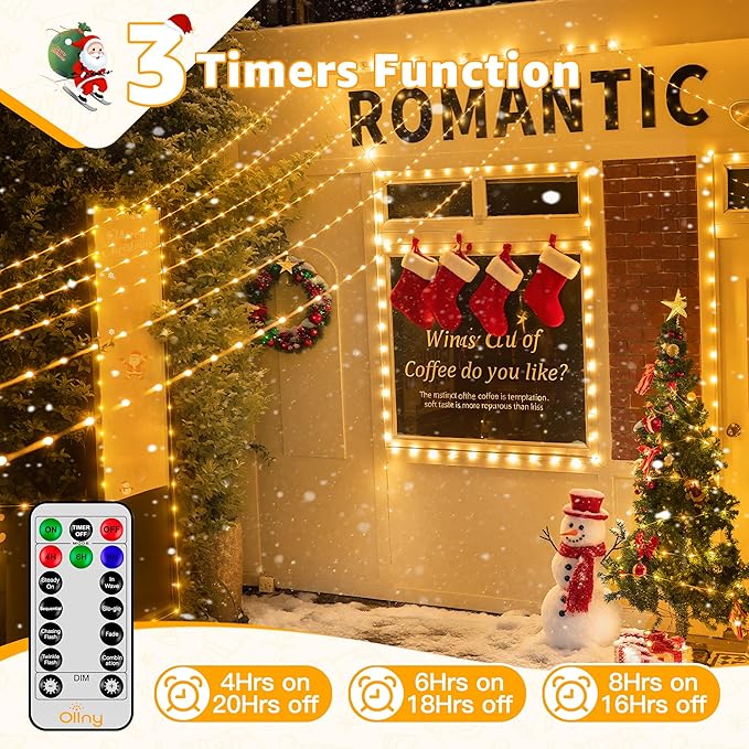 Ollny Outdoor Christmas Lights 1000LED 328FT, Warm White Fairy Lights IP67 Waterproof, Plug in String Light with Remote 8 Modes Timer, Xmas Light for Outside Indoor House Tree Decorations