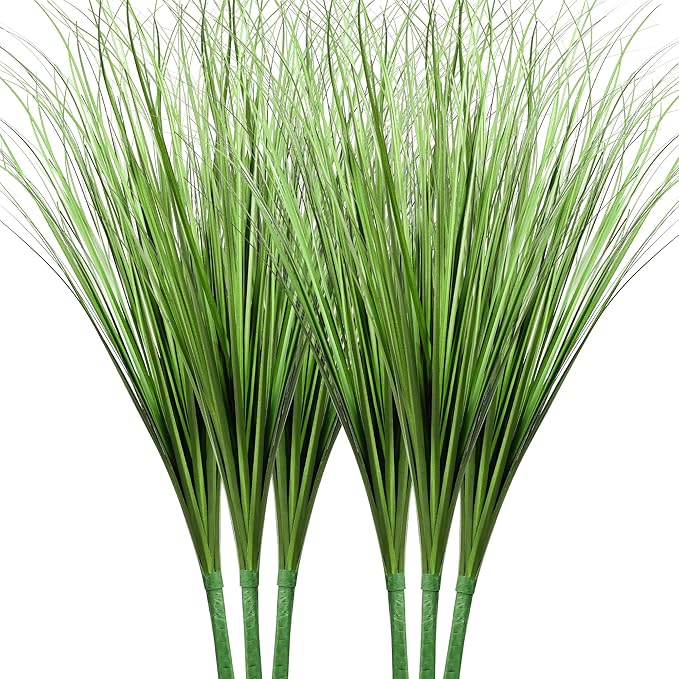 Vlorart 33" Artificial Plants 6 Pack Onion Tall Grass Greenery, Faux Fake Grass Shrubs Plant Flowers Wheat Grass for House Home Indoor Outdoor Office Room Gardening Indoor Décor-Green