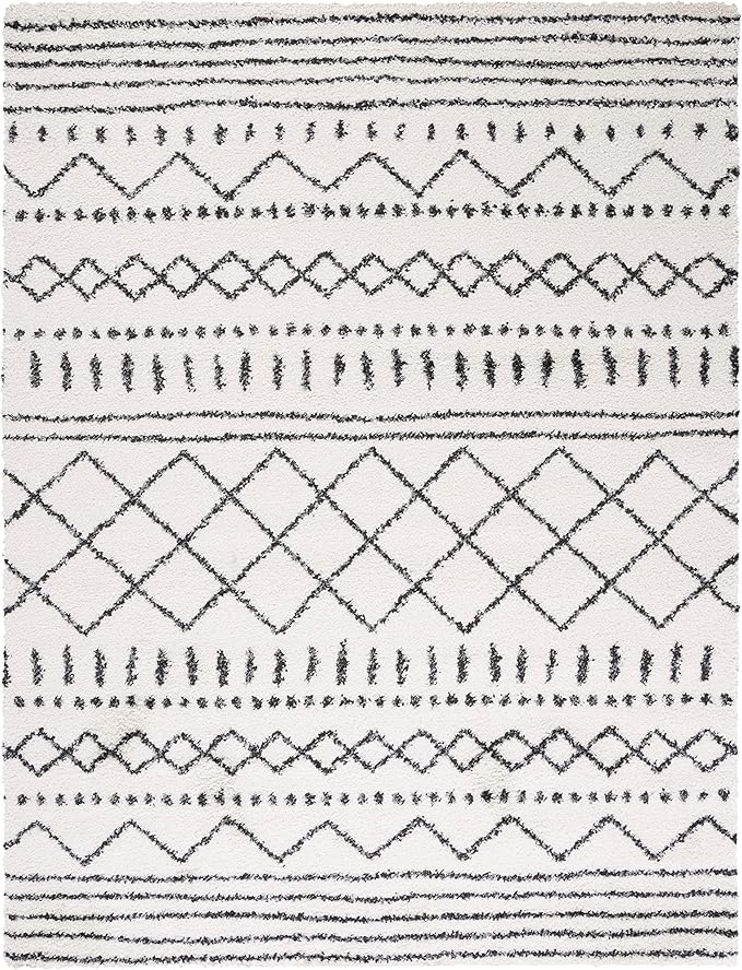 SAFAVIEH Arizona Shag Collection Area Rug - 10' x 14', Ivory & Black, Moroccan Design, Non-Shedding & Easy Care, 1.6-inch Thick Ideal for High Traffic Areas in Living Room, Bedroom (ASG741Z)
