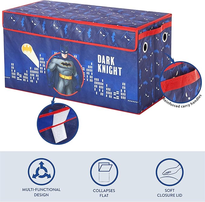 Idea Nuova Batman Collapsible Children’s Toy Storage Trunk, Durable with Soft Lid, 28.5"x14.5"x16"
