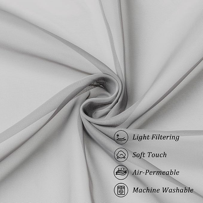 Chyhomenyc Light Grey Sheer Curtains 96 inches Long 2 Panels, Light Filtering Soft Airy Solid Elegant Voile Window Treatment Drapes for Bedroom Living Room Wedding Party Decor, 42 Wx96 L, 8FT L