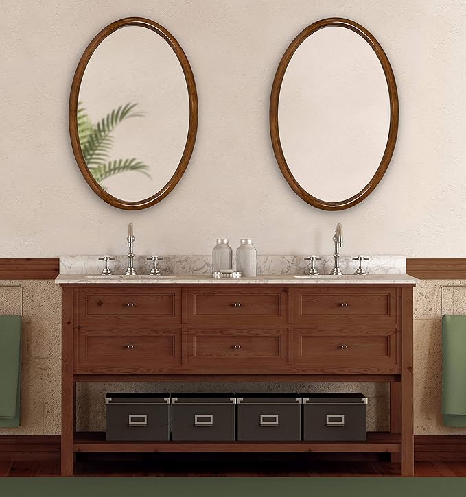 Kate and Laurel Pao Traditional Oval Wood Framed Wall Mirror, 24 x 36, Walnut Brown, Decorative Mirror for Wall