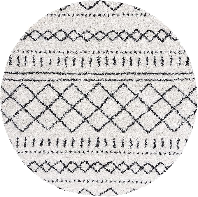 SAFAVIEH Arizona Shag Collection Area Rug - 8' Round, Ivory & Black, Non-Shedding & Easy Cleaning, Plush Thick Pile, Ideal for Living Room, Bedroom, Dining Space (ASG741Z)