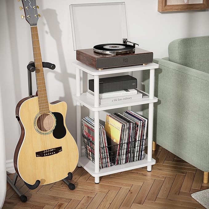 Apicizon 3 Tier End Table, Side Table with Storage Shelf, Small Wooden Table, Nightstand Bedside Table for Small Spaces, Bedroom, Living Room, Easy Assembly, White
