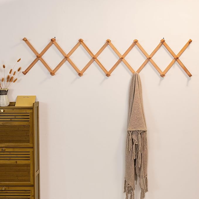 SKOLOO Hat Rack for Wall with 20 Hooks, Solid Wooden, Modern, Expandable Coat Rack Wall Mount for Coats, Hats, Bags, Baseball Caps, Natural Color