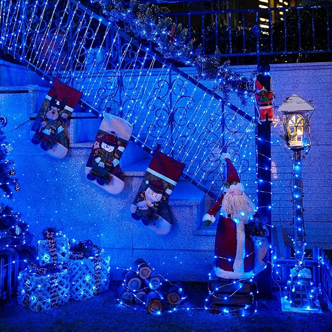 JMEXSUSS 8 Pack 50 LED Blue Fairy Lights Battery Operated Halloween Christmas Decorations