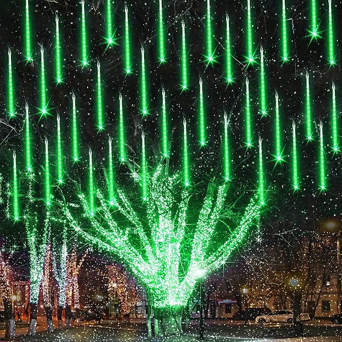 Joomer Christmas Lights Outdoor, 11.8 inch 10 Tubes 240 LED Meteor Shower Lights, LED Snow Falling Icicle Cascading Light with Timer Waterproof and Connectable for Christmas Decoration (Green)
