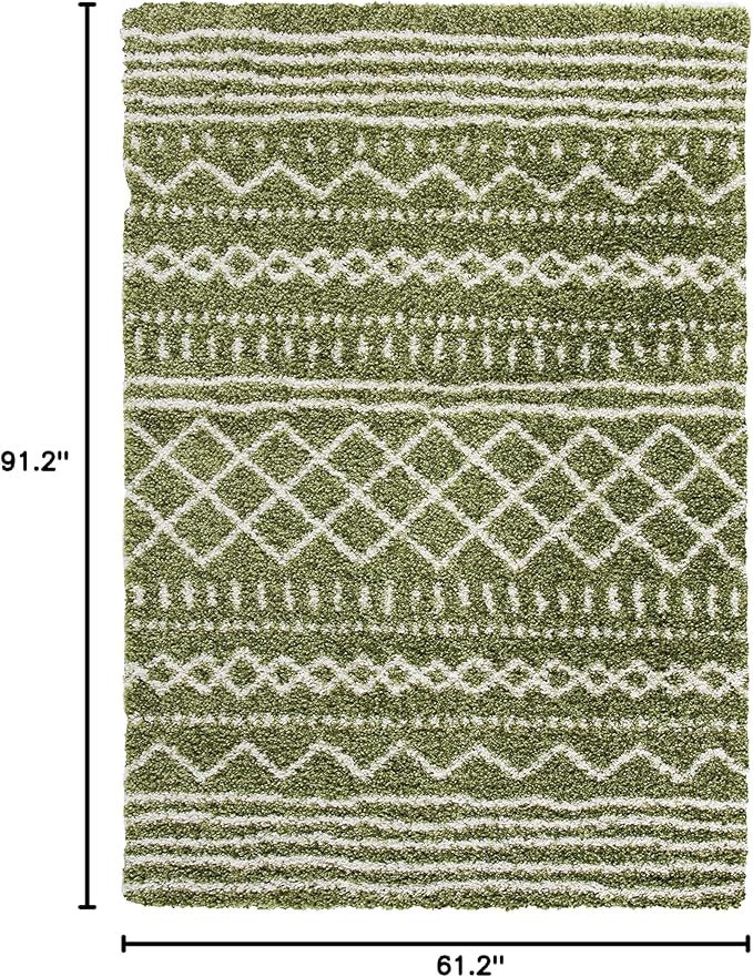 SAFAVIEH Arizona Shag Collection Area Rug - 5'1" x 7'6", Green & Ivory, Moroccan Design, Non-Shedding & Easy Care, 1.6-inch Thick Ideal for High Traffic Areas in Living Room, Bedroom (ASG741X)