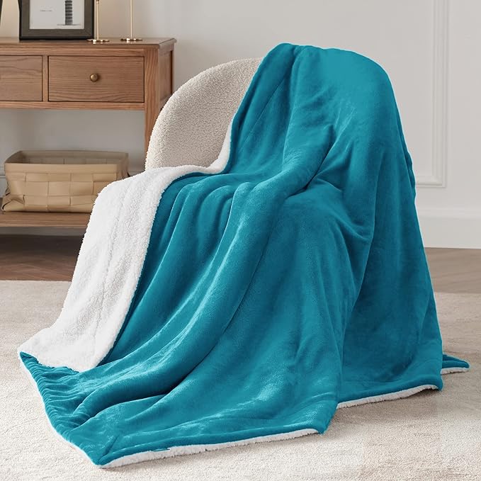 Bedsure GentleSoft Sherpa Fleece Throw Blanket Twin Size for Couch - Thick and Warm Throw for Women and Men, Soft Fuzzy Plush Twin Blanket for Winter, Teal, 60x80 Inches