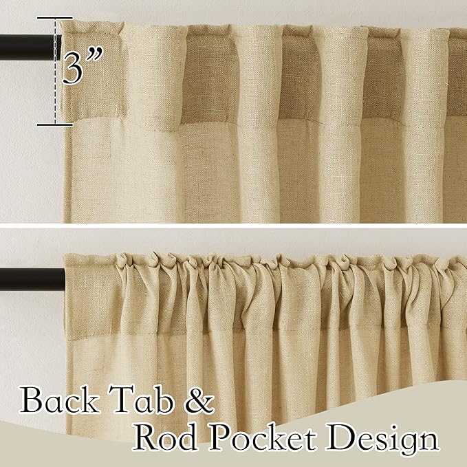RYB HOME Decor Faux Linen Blended Sheer Curtains, Semitransparent Sheer Curtains Panels for Bedroom Living Room Home Office, Sand, W 52 x L 84 inches Long, 2 Pcs