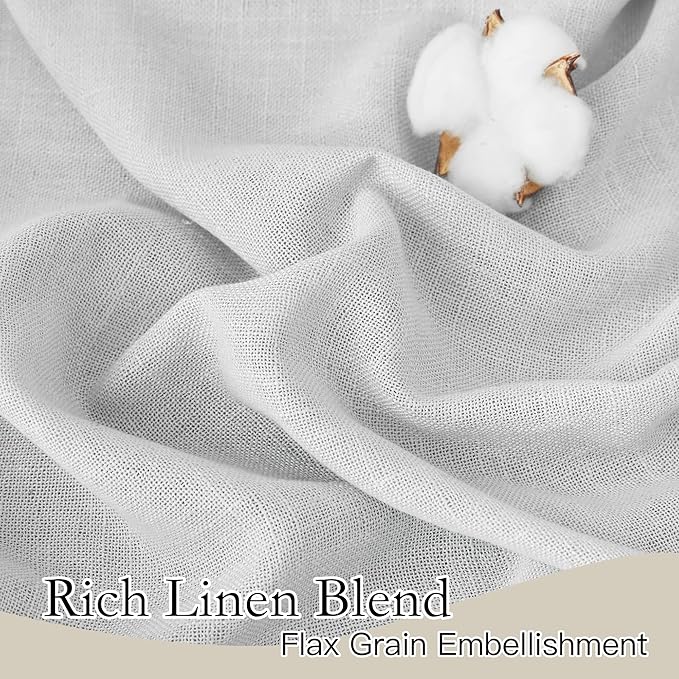 RYB HOME Linen Sheer Curtains - Half Privacy Textured Semi Sheer Curtains Light Airy Drapes for Kids Nursery Dining, Dove Grey, W 52 x L 63 inch, 2 Panels