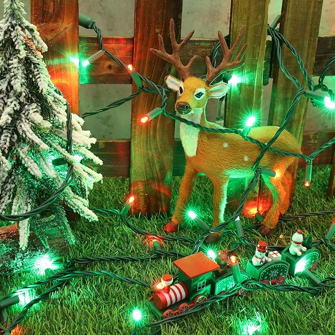Brizled Red & Green Christmas Lights, 33ft 100 LED 5MM Christmas String Lights, Wide Angle Mini Xmas Lights Connectable, UL Listed Tree Light for Indoor Outdoor Xmas Room Party Decor, Green Wire