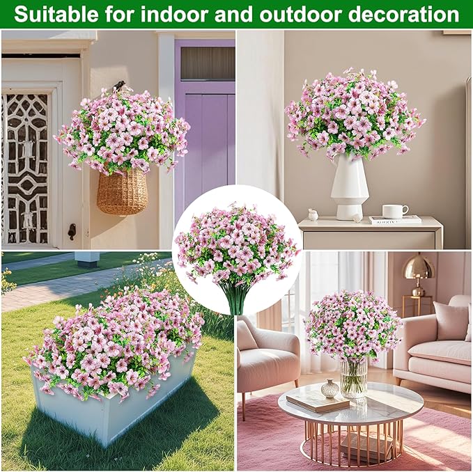 Ouddy Decor 24 Bundles Artificial Flowers for Outdoors Fake Silk Flowers UV Resistant Faux Plastic Plants for Spring Summer Garden Porch Window Box Table Vase Home Indoor Outdoor Decoration, Pink