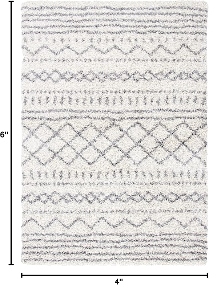 SAFAVIEH Arizona Shag Collection Accent Rug - 4' x 6', Ivory & Grey, Moroccan Design, Non-Shedding & Easy Care, 1.6-inch Thick Ideal for High Traffic Areas in Entryway, Living Room, Bedroom (ASG741F)