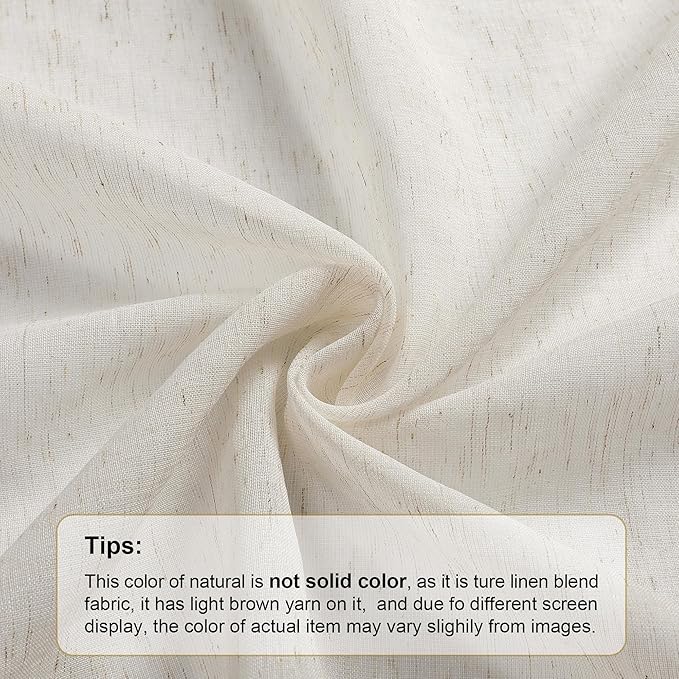 OWENIE Linen Blend Sheer Curtains 96 inch Long 2 Panels Set for Bedroom/Living Room, Natural Farmhouse Sheer Cutain Rod Pocket Farmhouse Drapes,2 Pcs Each 40" W x 96" L