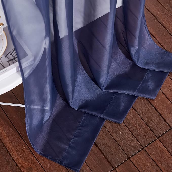 NICETOWN Sheer Window Curtains 45" - Ring Top Transparent Gauzy Voile Room Window Coverings Panels for Loft, Kitchen, Kids Room (54 Inch W, Dark Blue, 2 Panels)