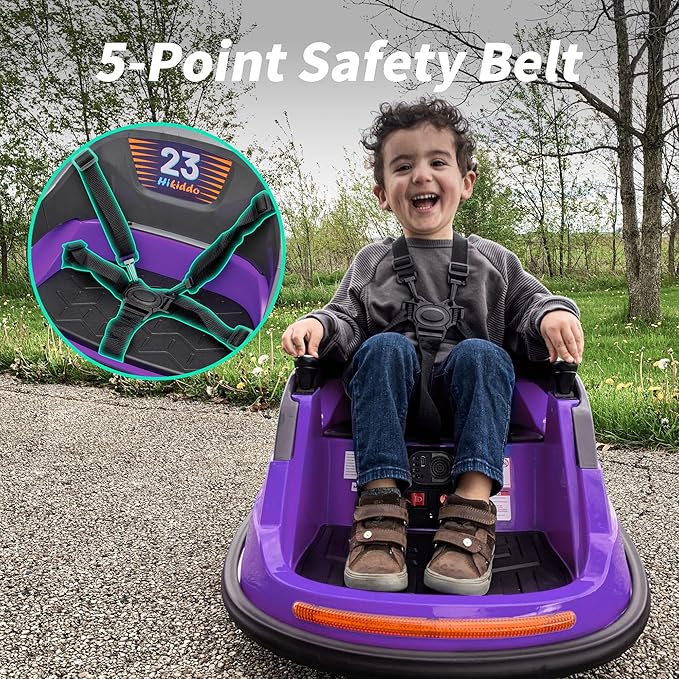 Baby Bumper Car, 6V Electric Kids Bumper Car for Toddlers with Remote Control, Bluetooth - Purple