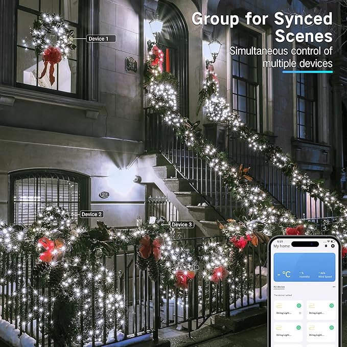 BrizLabs Smart Christmas String Lights, 115ft 300 LED Cool White & Multicolor Color Changing Christmas Lights with App & Voice Control, Dimmable Music Sync Xmas Tree Light for Indoor Outdoor Decor