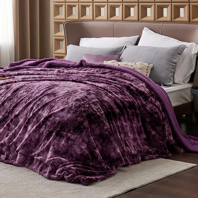 Bedsure GentleSoft Sherpa Fluffy Blanket Queen Size for Bed - Fleece Warm and Cozy for Women Gift, Plush & Fuzzy Faux Christmas Fur Blanket for Couch, Sofa Decor, Tie Dye Design, Purple, 90x90 Inches