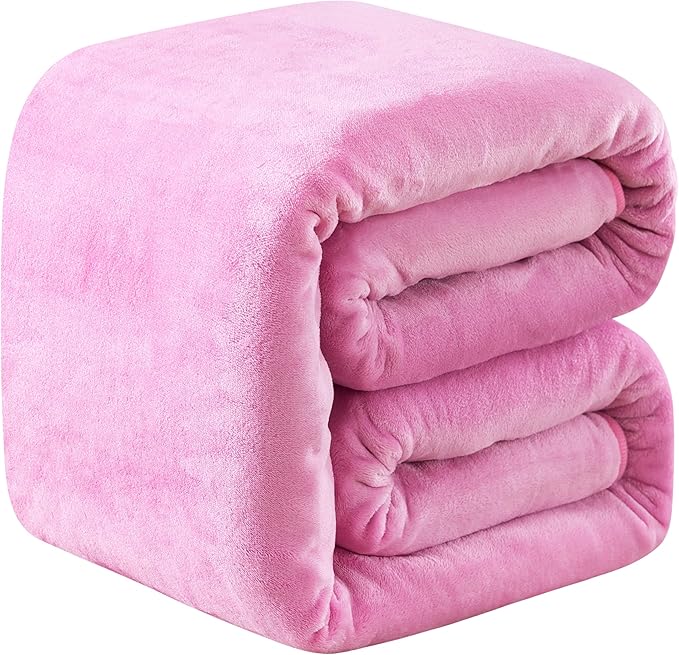 Fleece Blankets Travel Size for All Season 350GSM - Premium Lightweight Anti-Static Throw for Bed Extra Soft Brush Fabric Warm Sofa Thermal Blanket 50" x 61"(Pink Travel)