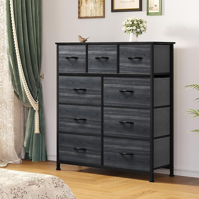 YITAHOME Dresser for Bedroom with 9 Drawers - Fabric Storage Tower, Tall Chest Organizer Unit for Living Room, Entryway, Closets with Sturdy Steel Frame, Wooden Top
