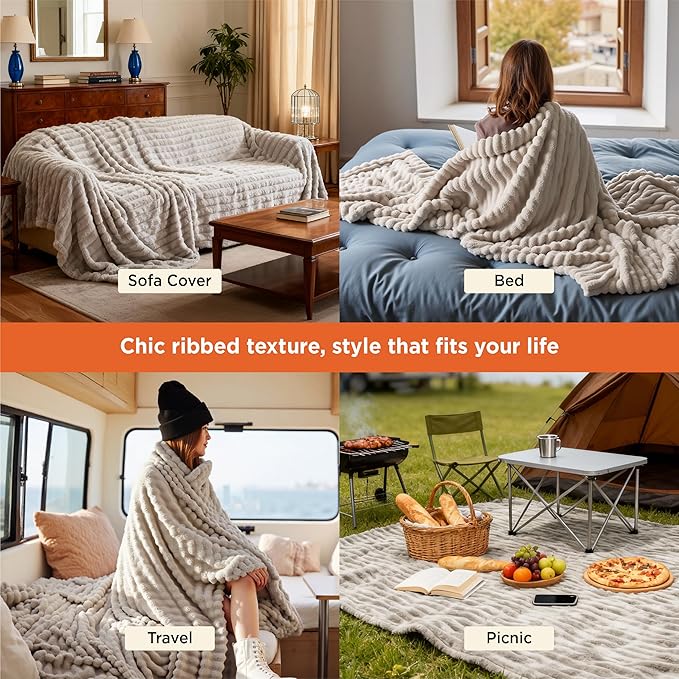 Bedsure GentleSoft King Size Blanket for Bed - Cozy Soft Blankets for Women, Cute Large Fleece Throws for Girls, Linen, 108x90 Inches