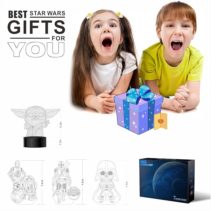 MOSSOM 3D Illusion Star Wars Night Light, 4 Pattern with Timing Function - LED Night Lamp, Christmas & Birthday Gift for Star Wars Fans