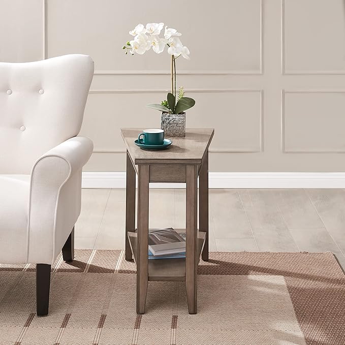 Laurent Recliner Wedge End Side Table with Shelf, Solid Wood, Smoke Gray, Perfect for Living Rooms, Bedrooms, and Small Spaces – Leick Home, 10502-GR