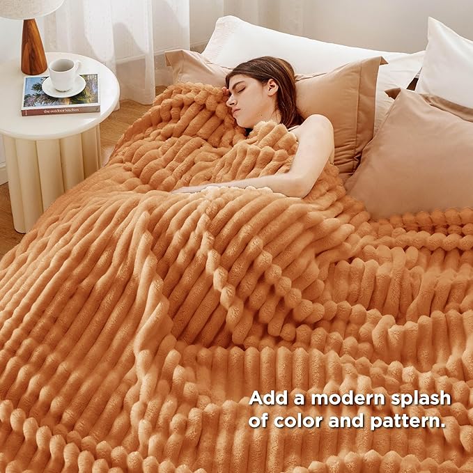 Bedsure GentleSoft Burnt Orange Full Blanket for Couch - Cozy Soft Fall Blankets for Women, Cute Small Fleece Throws for Girls, Birthday Gifts for Women, 84x90 Inches
