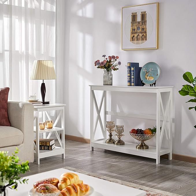 Yaheetech Wood Entryway Table, Console Table for Entryway, 2-Tier Sofa Table Accent Table w/Storage Shelf for Living Room, Hall, Foyer, White