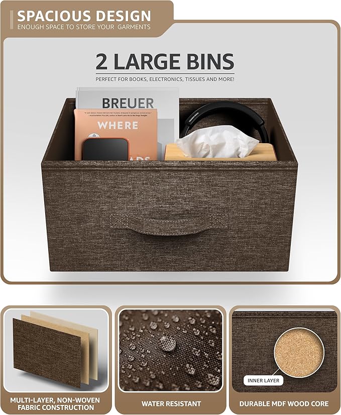 Sorbus Nightstand with 2 Drawers - Bedside Furniture End Table Night Stand with Steel Frame, Wood Top & Easy Pull Fabric Bins - Small Dresser & Chest for Home, Bedroom Accessories & Office