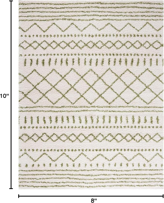 SAFAVIEH Area Rug 8x10 - Arizona Shag Collection - Large - Ivory & Green, Moroccan Design, Non-Shedding & Easy Cleaning, Ultra Plush Thick Pile, Ideal for Living Room, Bedroom, Dining Space (ASG741Y)