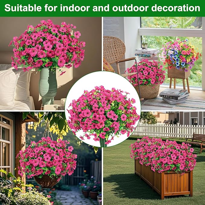 Ouddy Decor 24 Bundles Artificial Flowers for Outdoors Fake Silk Flowers UV Resistant Faux Plastic Plants for Spring Summer Garden Porch Window Box Table Vase Home Indoor Outdoor Decoration, Rose Red