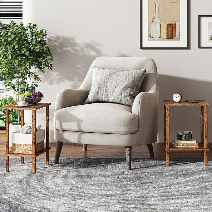 TUTOTAK End Table, Set of 2, Side Table, Nightstand, 2-Tier Storage Shelf, Sofa Table for Small Space, Living Room, Bedroom, Brown TB01BB035C