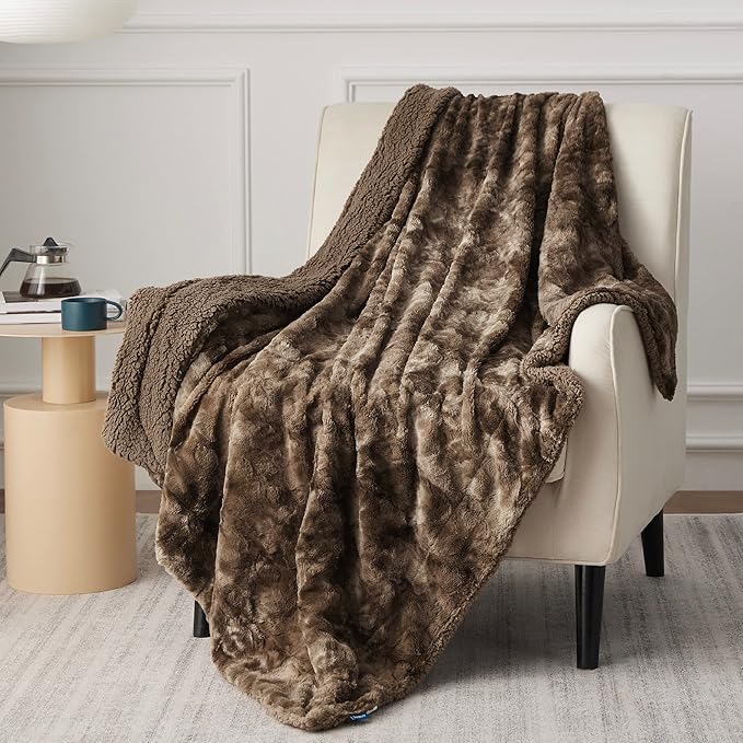 Bedsure GentleSoft Sherpa Fluffy Throw Blanket - Fleece Warm and Cozy Throw for Women Gift, Plush & Fuzzy Faux Fur Christmas Blanket for Couch, Sofa, Bed Decor, Tie Dye Design, Brown, 50x60 Inches