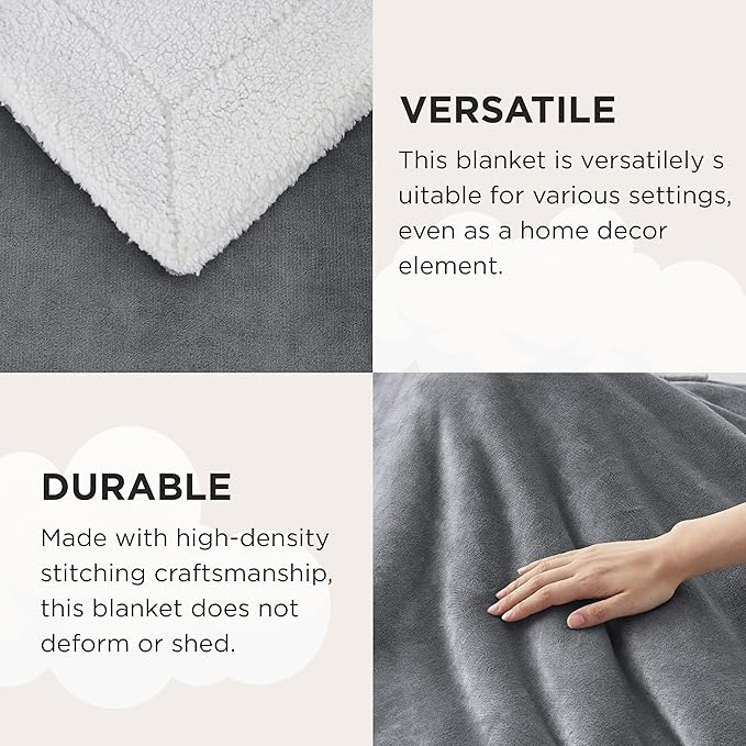 Bedsure GentleSoft Sherpa Fleece Throw Blanket Twin Size for Couch - Thick and Warm Throw for Women and Men, Soft Fuzzy Plush Blanke for Winter, Grey, 60x80 Inches