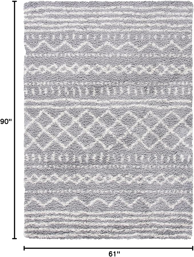 SAFAVIEH Arizona Shag Collection Area Rug - 5'1" x 7'6", Grey & Ivory, Moroccan Design, Non-Shedding & Easy Care, 1.6-inch Thick Ideal for High Traffic Areas in Living Room, Bedroom (ASG741G)