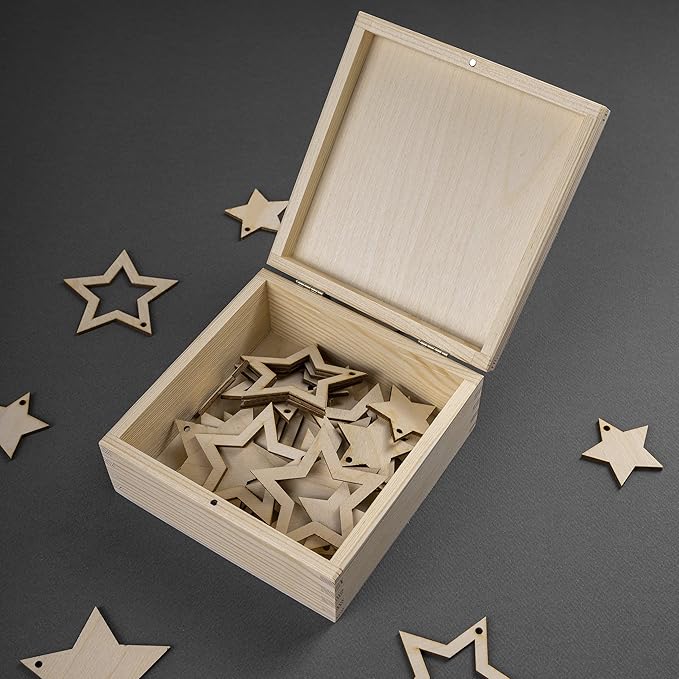 Wooden Storage Box Unpainted Plain | 6.37 x 6.37 x 2.83 in | Square Box with Lid | Perfect for Storing Valuables & Small Items in The Office or Bedroom | Jewelry Box