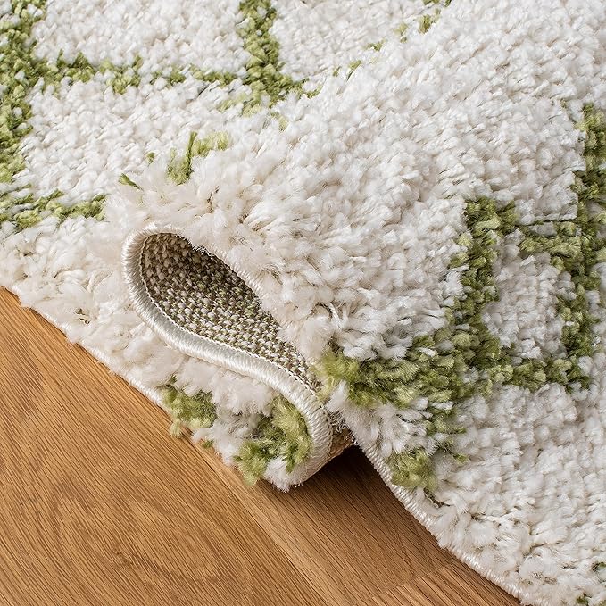 SAFAVIEH Arizona Shag Collection Area Rug - 6'7" x 9'2", Ivory & Green, Moroccan Design, Non-Shedding & Easy Care, 1.6-inch Thick Ideal for High Traffic Areas in Living Room, Bedroom (ASG741Y)