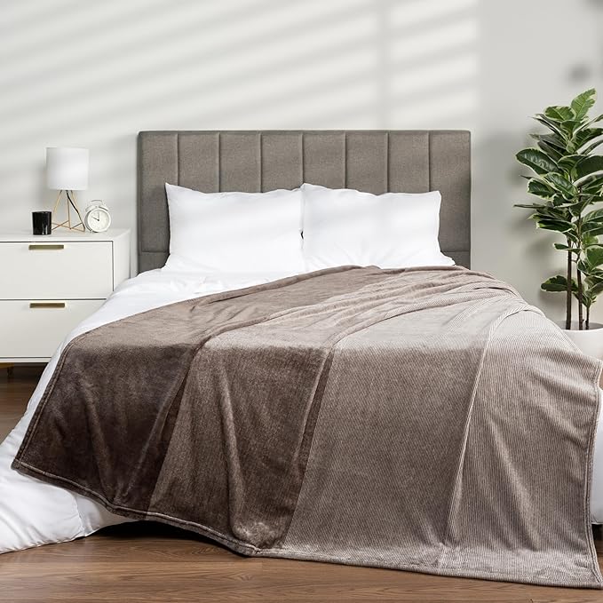 PAVILIA Taupe Ombre Fleece Throw Blanket for Couch, Soft Flannel Blanket for Sofa Bed Room, Plush Lightweight Tan Light Brown Gradient Blanket, Cozy Microfiber Decorative Gift Throw, 50x60