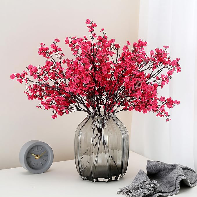 JAKY-Global 6pcs Babys Breath Artificial Flowers Gypsophila Bouquet Bulk Fake Spring Silk Small Flowers Real Touch Faux Floral for Home Bedroom Kitchen Garden Wedding Christmas Party DIY Decor (Rose)