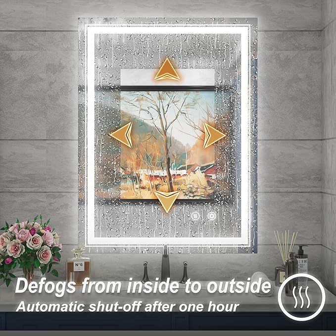28x36 Inch LED Bathroom Mirror with Lights, Adjustable 3000K/4500K/6000K, Wall Mounted Lighted Bathroom Vanity Mirror, Memory Funtion, Stepless Dimmable, Anti-Fog, Horizontal/Vertical