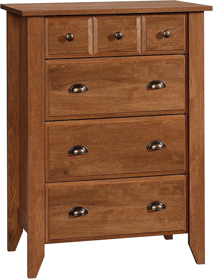 Sauder Shoal Creek 4-Drawer Chest, Tall Dresser Chest of Drawers, in Oiled Oak